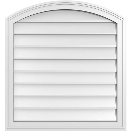 Ekena Millwork Arch Top Surface Mount PVC Gable Vent: Functional, w/ 2"W x 1-1/2"P Brickmould Frame, 28"W x 30"H GVPAR28X3002SF